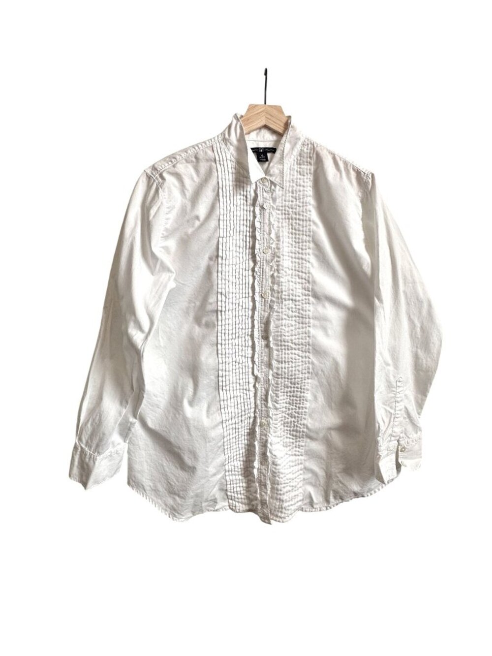 Vintage 2007 Gap White Pintuck Tuxedo Blouse Button Front Shirt Women's 12 Petit